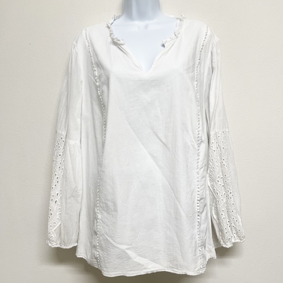 Lane Bryant Womens Plus Size White Long Full Sleeve Eyelet Detail Blouse Size 22 - Picture 2 of 9